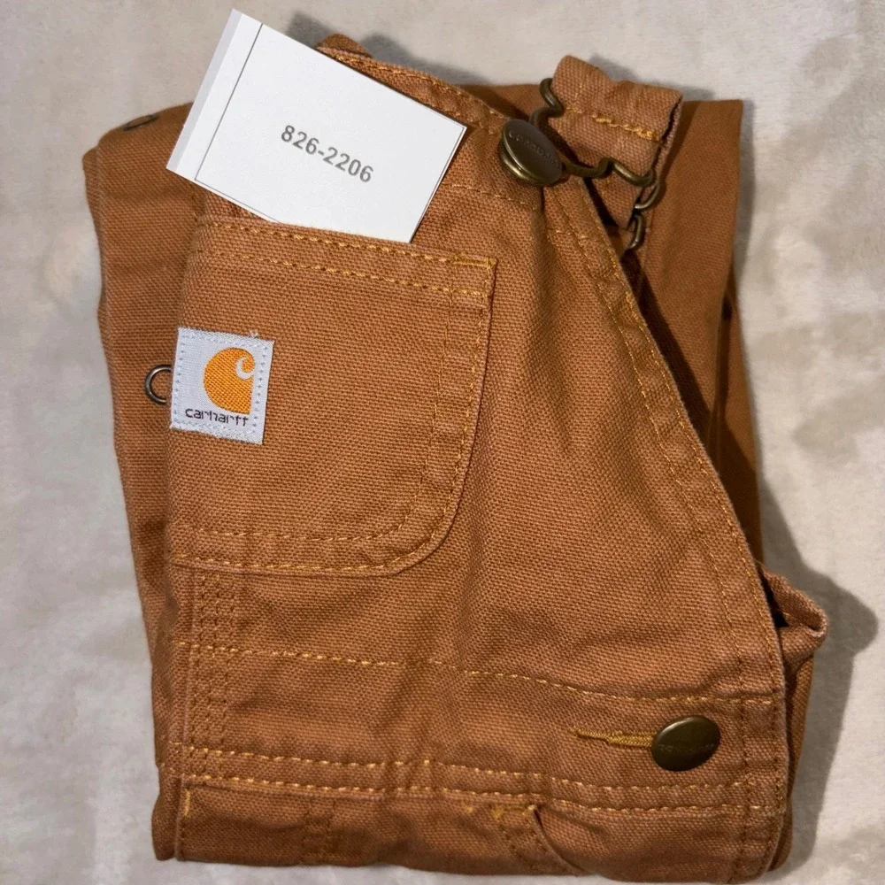 Carhartt Kids 18M Duck Brown Canvas Bib Overalls Double Knee Workwear RN 13706